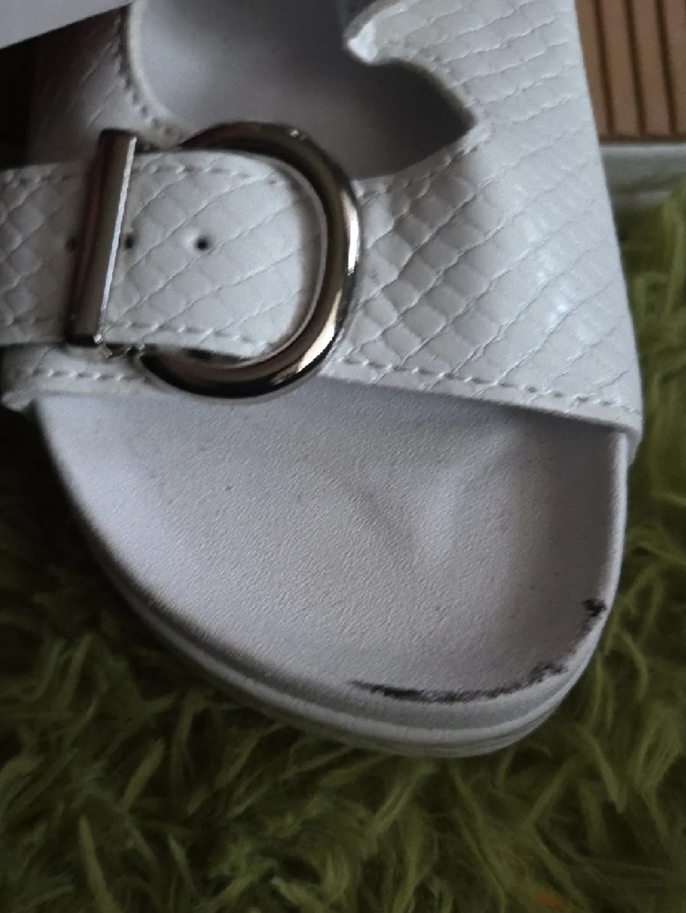 Justice White Girls' Double‎ Buckle Slide Sandals with Silver Hardware